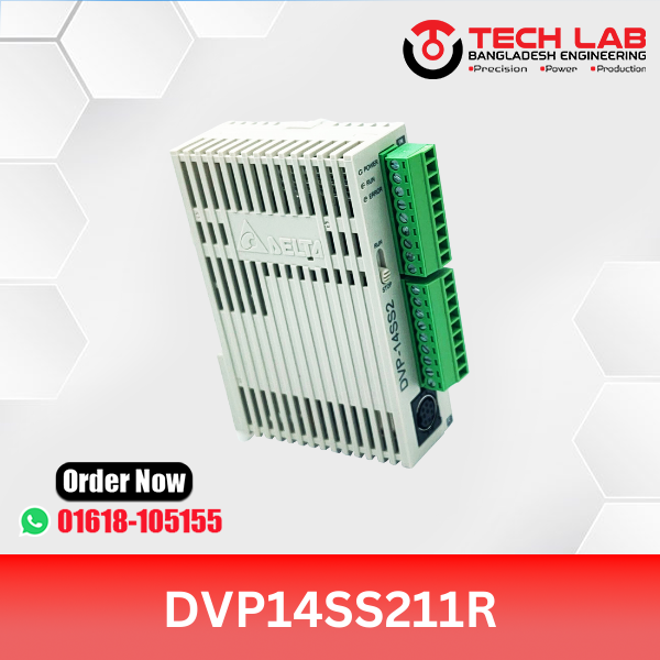 Delta DVP14SS211R – Slim PLC, 14 I/O (8DI/6DO), Relay Output, RS‑232/485 Communication, 24VDC Power Supply