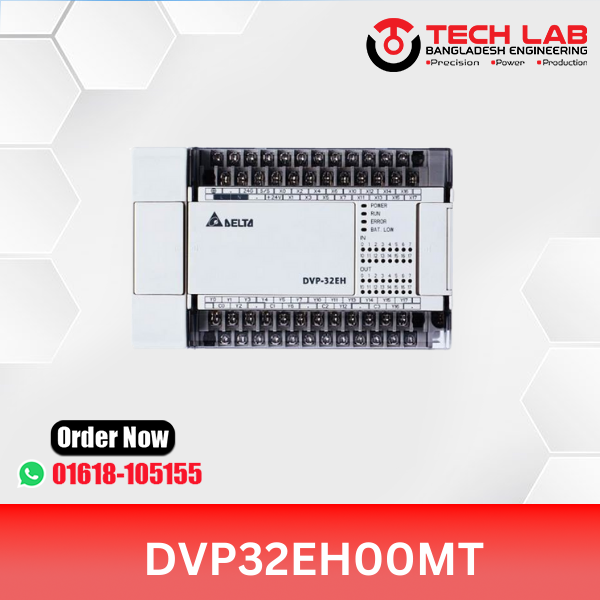 Delta DVP32EH00MT – High-Performance PLC, 32 I/O (16 DI/16 DO Differential + Transistor), RS‑232/RS‑485, 100–240 VAC, 200 kHz Counters & Pulses, DIN‑Rail