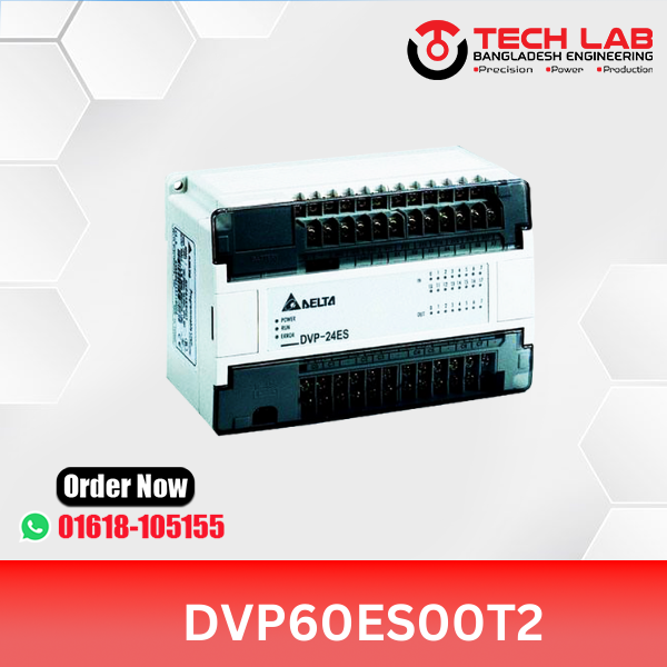 Delta DVP60ES00T2 – Standard PLC, 60 I/O (36DI/24DO Transistor), 100–240 VAC, RS‑232/2×RS‑485, PID Auto‑Tuning