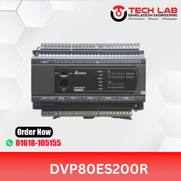 Delta DVP80ES200R – DVP-ES2 PLC, 40DI/40DO Relay, 100–240 VAC, 3 COM Ports, 16 k Steps, DIN-Rail