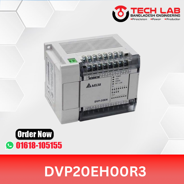 Delta DVP20EH00R3 – Standard PLC, 20 I/O (12DI/8DO Relay), RS‑232/2×RS‑485, 100‑240VAC, 200 kHz Counters, DIN‑Rail