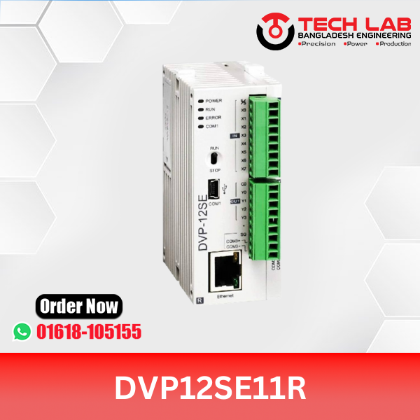 Delta DVP12SE11R – Compact PLC, 12 I/O (8DI/4DO Relay), Ethernet, USB, 24 VDC