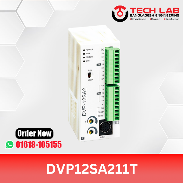 Delta DVP12SA211T – Slim PLC, 12 I/O (8DI/4DO Transistor), RS‑232/485, 24 VDC, DIN‑Rail